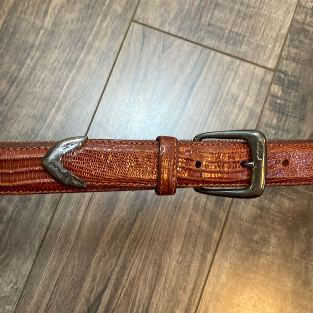 Polo Ralph Lauren Genuine Lizard Cognac Leather Belt Size 28 Made in Italy